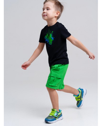Комплект трикотажный для мальчиков: фуфайка (футболка), шорты черный,зеленый