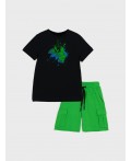 Комплект трикотажный для мальчиков: фуфайка (футболка), шорты черный,зеленый