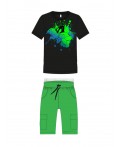 Комплект трикотажный для мальчиков: фуфайка (футболка), шорты черный,зеленый