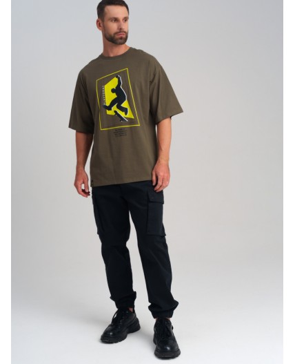 Фуфайка трикотажная для мужчин (футболка) хаки,жёлтый