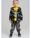Куртка детская текстильная с полиуретановым покрытием для мальчиков (ветровка) черный,белый,жёлтый