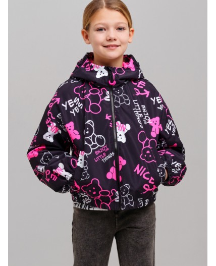 Куртка текстильная с полиуретановым покрытием для девочек (ветровка) черный,фуксия,белый