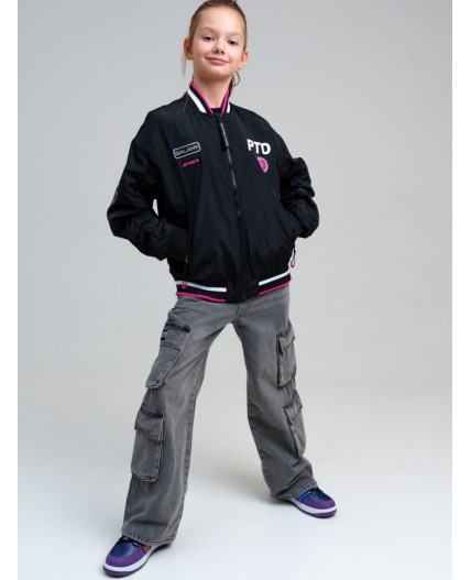Куртка текстильная с полиуретановым покрытием для девочек (ветровка) черный