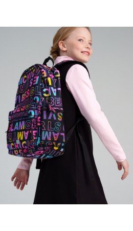 Рюкзак текстильный для девочек черный,разноцветный