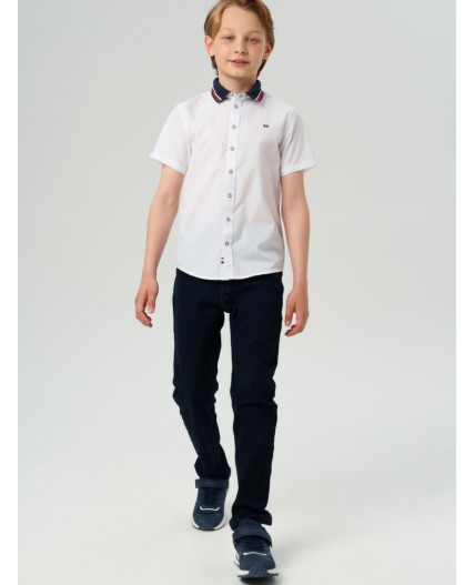 Сорочка текстильная для мальчиков (regular fit) белый,тёмно-синий