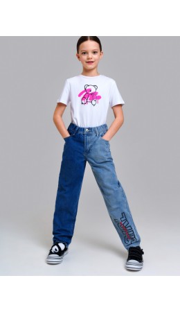 Брюки текстильные джинсовые для девочек синий,голубой