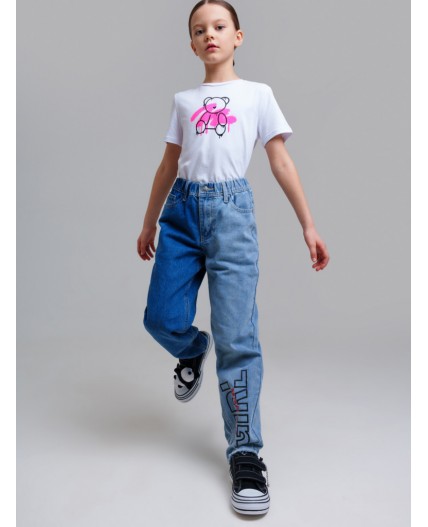 Брюки текстильные джинсовые для девочек синий,голубой