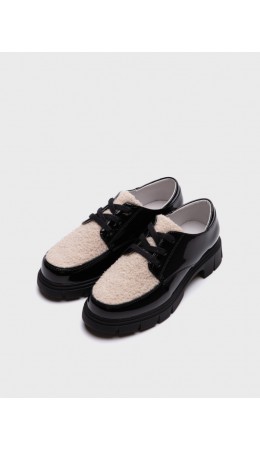 Полуботинки для девочек черный,молочный