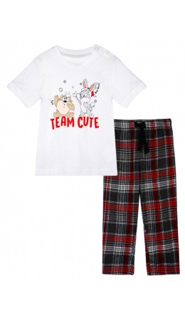 Комплект детский для мальчиков: брюки текстильные, фуфайка трикотажная (футболка) черный,красный,белый