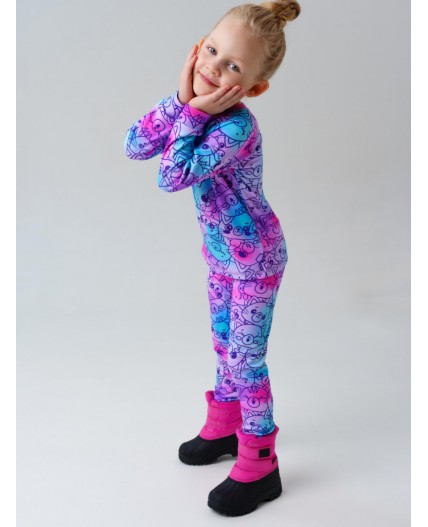 Термокомплект трикот. для девочек: фуфайка (футболка) с длин. рук, брюки для эпизод. использования Розовый, Фиолетовый