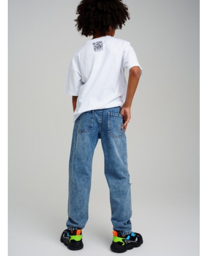 Брюки текстильные джинсовые для мальчиков голубой