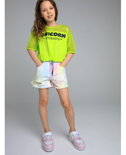 Шорты текстильные джинсовые для девочек разноцветный