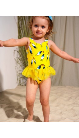 Купальник детский трикотажный для девочек жёлтый,разноцветный
