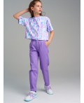Фуфайка трикотажная для девочек (футболка) бирюзовый,фиолетовый,белый
