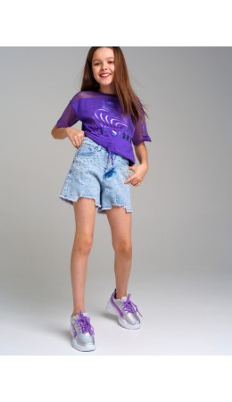 Шорты текстильные джинсовые для девочек голубой