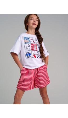 Шорты текстильные для девочек красный,белый
