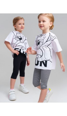 Брюки трикотажные для девочек (легинсы укороченные), 2 пары в комплекте черный,белый