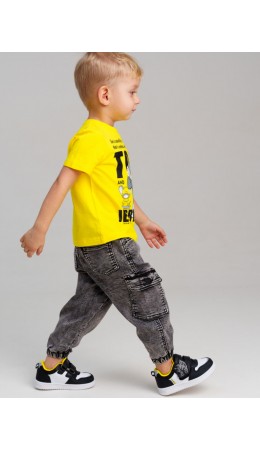 Брюки детские текстильные джинсовые для мальчиков темно-серый