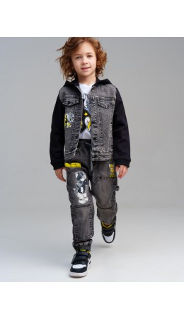 Куртка текстильная джинсовая для мальчиков черный,серый