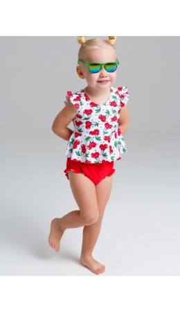 Купальный костюм детский трикотажный для девочек белый,красный