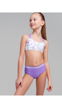 Купальный костюм трикотажный для девочек белый,сиреневый