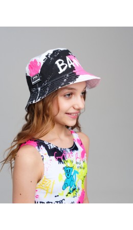 Панама текстильная для девочек белый,черный,фуксия