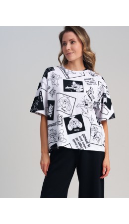 Фуфайка трикотажная для женщин (футболка) белый,черный