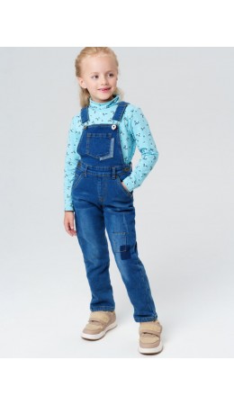 Полукомбинезон текстильный джинсовый утепленный флисом для девочек