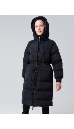 Пальто текстильное с полиуретановым покрытием для девочек черный