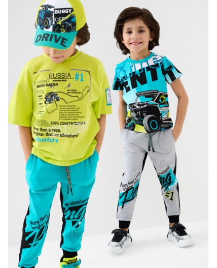 Брюки трикотажные для мальчиков, 2 пары в комплекте black, turquoise, grey