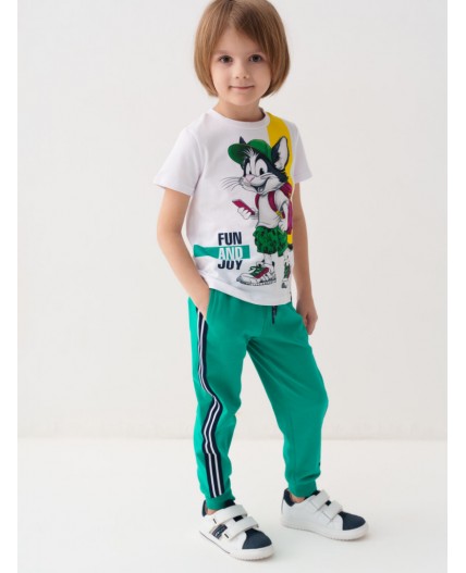 Комплект трикотажный для мальчиков: фуфайка (футболка), брюки white, green