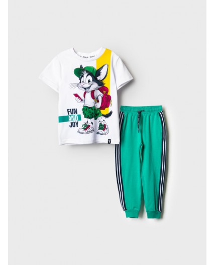 Комплект трикотажный для мальчиков: фуфайка (футболка), брюки white, green