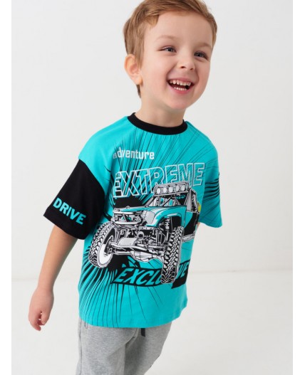 Фуфайка трикотажная для мальчиков (футболка) black, turquoise