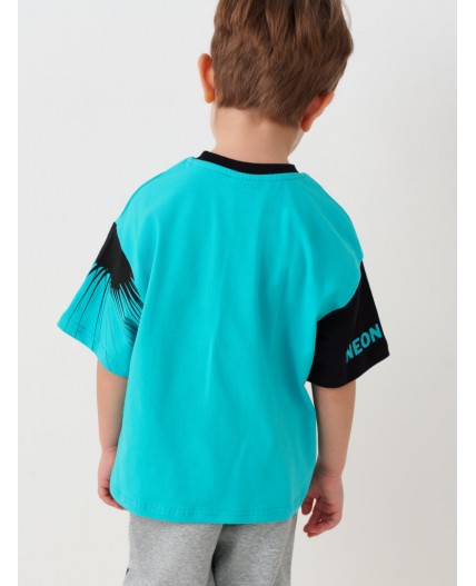 Фуфайка трикотажная для мальчиков (футболка) black, turquoise