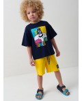 Комплект трикотажный для мальчиков: фуфайка (футболка), шорты dark blue, yellow