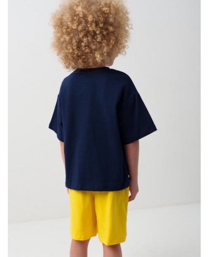 Комплект трикотажный для мальчиков: фуфайка (футболка), шорты dark blue, yellow