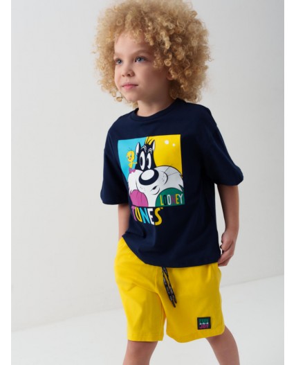 Комплект трикотажный для мальчиков: фуфайка (футболка), шорты dark blue, yellow