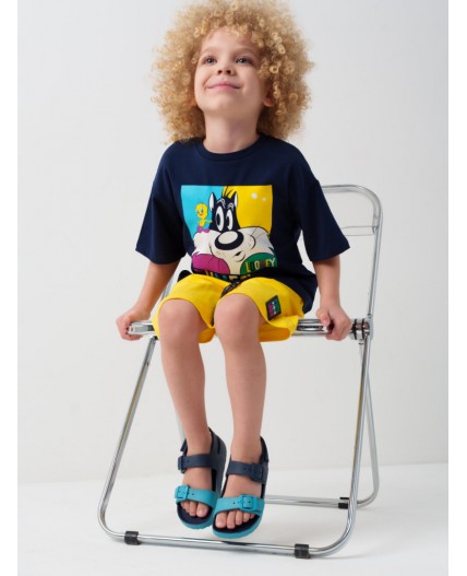 Комплект трикотажный для мальчиков: фуфайка (футболка), шорты dark blue, yellow