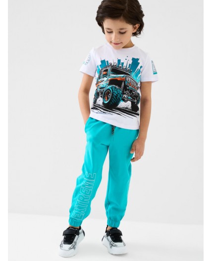 Комплект трикотажный для мальчиков: фуфайка (футболка), брюки white, turquoise