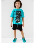 Комплект трикотажный для мальчиков: фуфайка (футболка), шорты black, turquoise