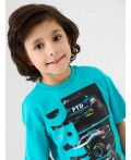 Комплект трикотажный для мальчиков: фуфайка (футболка), шорты black, turquoise