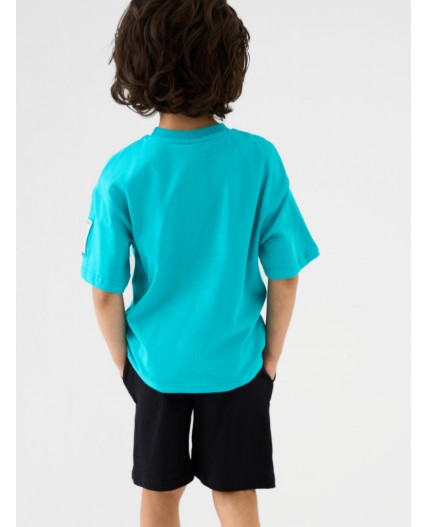 Комплект трикотажный для мальчиков: фуфайка (футболка), шорты black, turquoise