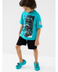 Комплект трикотажный для мальчиков: фуфайка (футболка), шорты black, turquoise