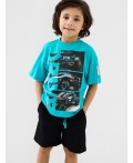 Комплект трикотажный для мальчиков: фуфайка (футболка), шорты black, turquoise