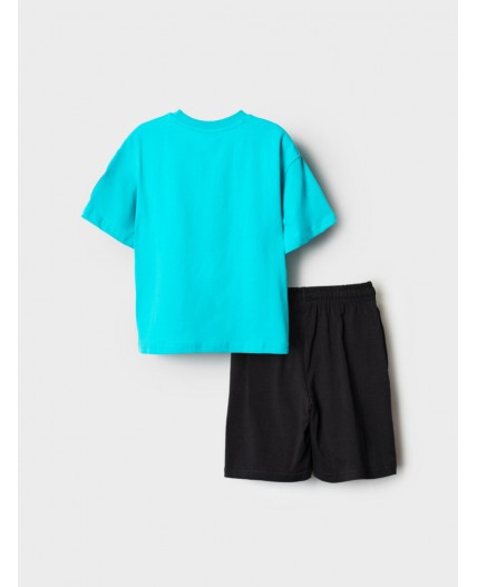 Комплект трикотажный для мальчиков: фуфайка (футболка), шорты black, turquoise