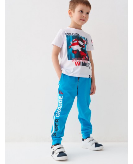 Комплект трикотажный для мальчиков: фуфайка (футболка), брюки white, bright blue