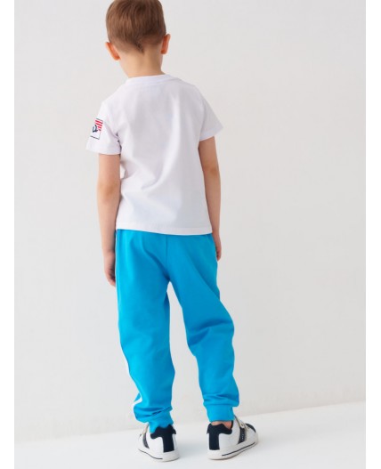 Комплект трикотажный для мальчиков: фуфайка (футболка), брюки white, bright blue