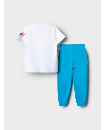 Комплект трикотажный для мальчиков: фуфайка (футболка), брюки white, bright blue