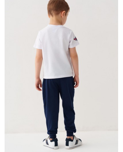 Комплект трикотажный для мальчиков: фуфайка (футболка), брюки white, dark blue