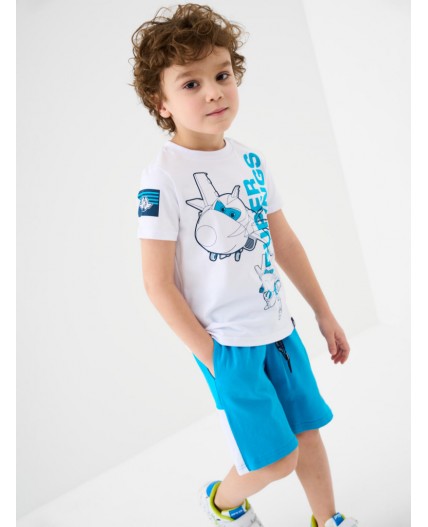 Комплект трикотажный для мальчиков: фуфайка (футболка), шорты white, bright blue